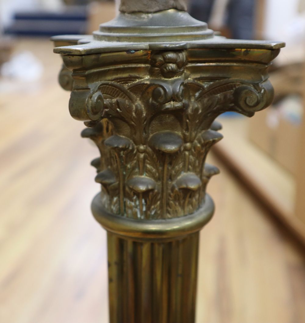 An early 20th century brass corinthian column table lamp, height 59cm excl. light fittings